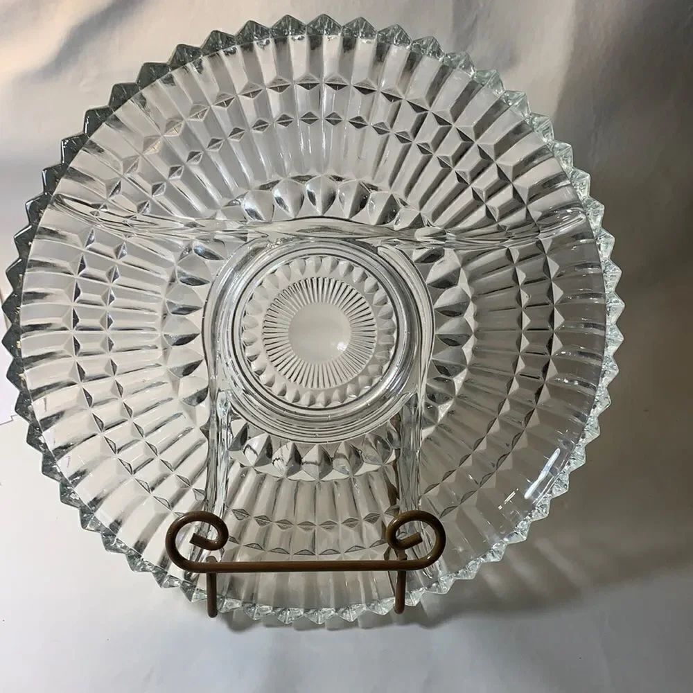 Serving Tray 5 Separete Divided Cut Glass Vintage Victorian Scalloped Trinket
